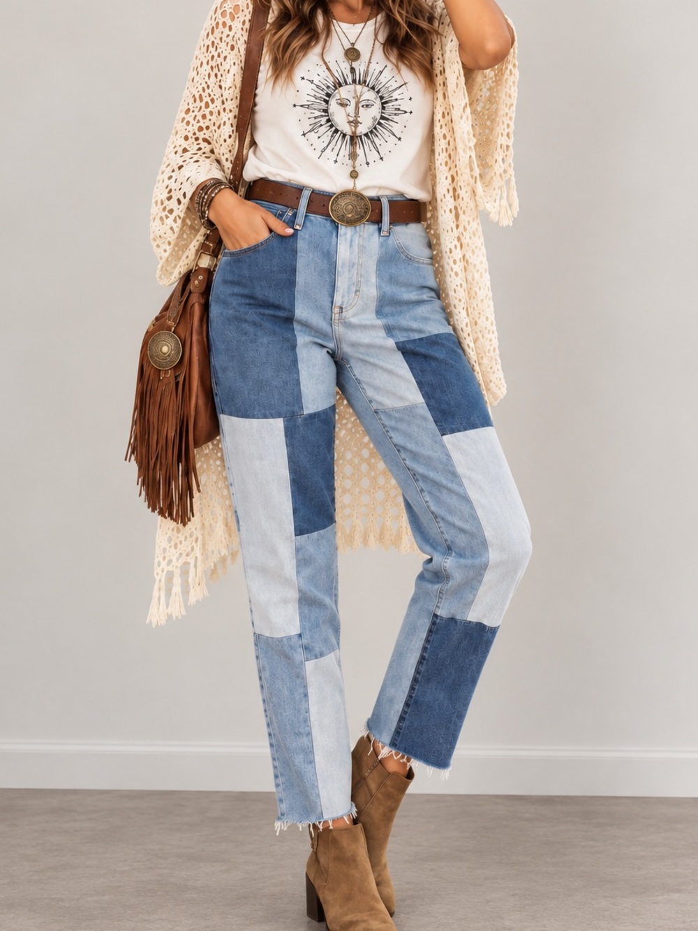 Hollister Ultra High Rise Mom Jeans Patchwork Colorblock Denim 26